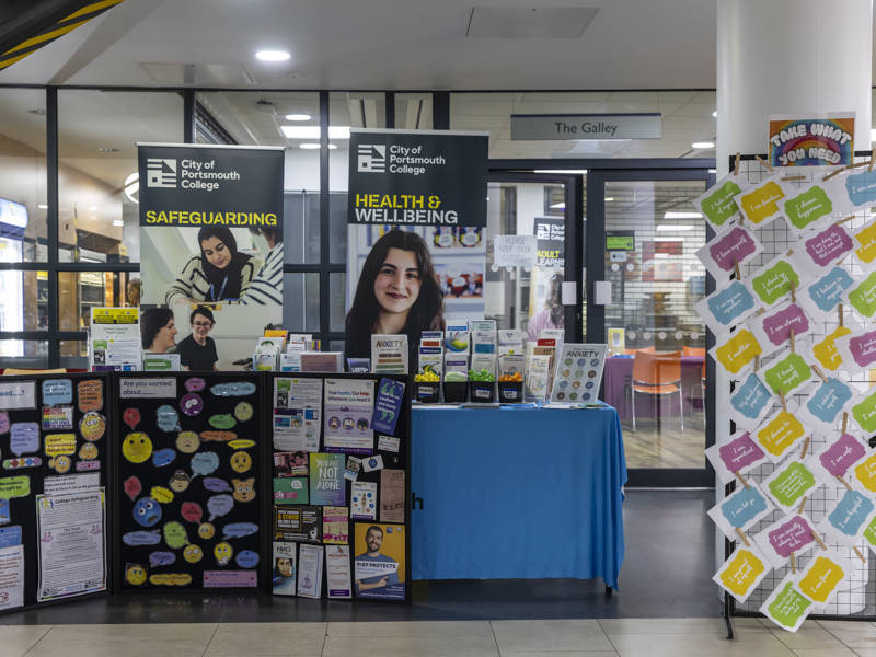 Student wellbeing stands at City of Portsmouth College's Open Event 
