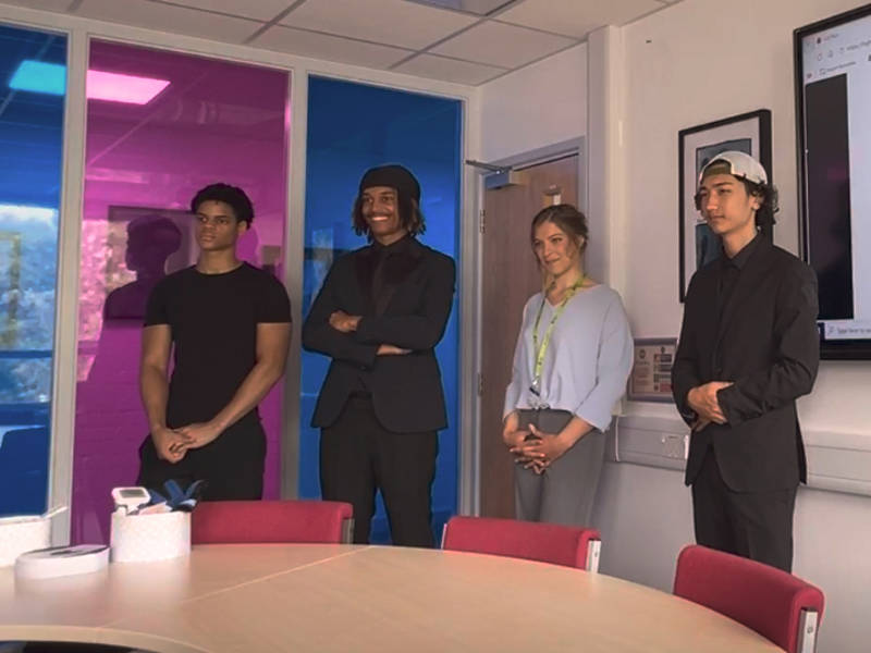 The winning team presenting their pitch for the Dragon's Den - Julia Hornik, Rafael Hurdle, Mahdi Ibrahimi and Roneil Serieux