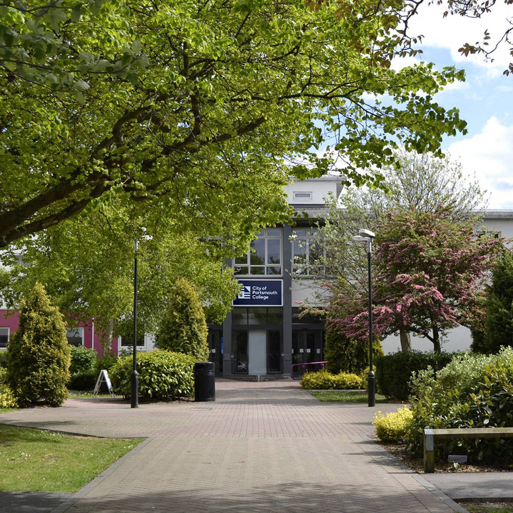 Leafy entrance way to the Sixth Form Campus at City of Portsmouth College.