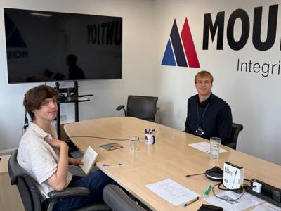 Two people recording the first Workwise podcast
