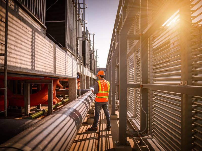 Engineer under checking the industry cooling tower air conditioner is water cooling tower air chiller